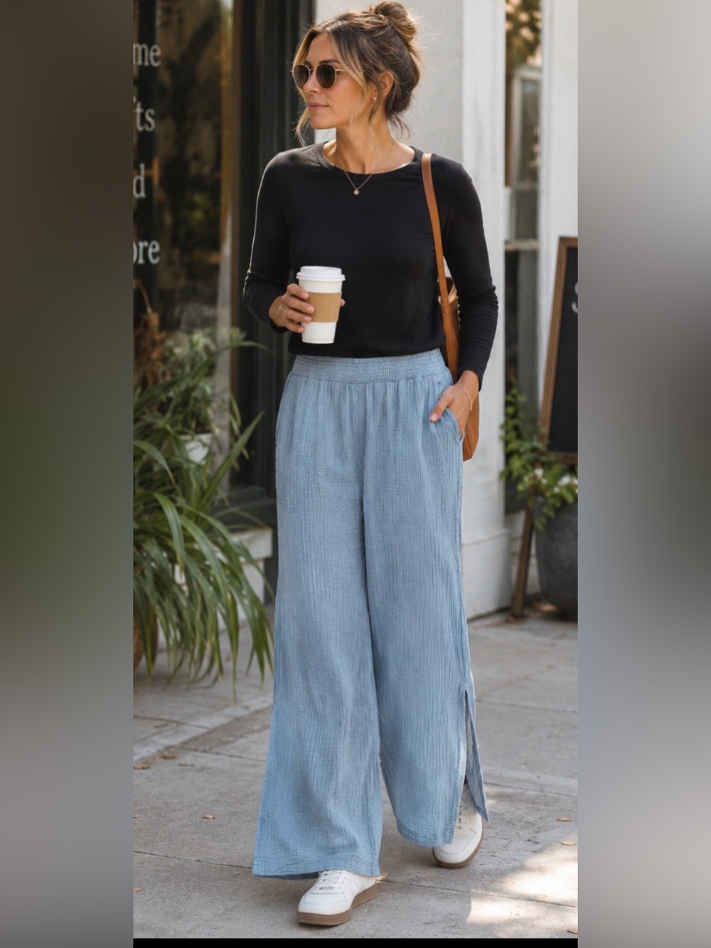 #42-2pc Bundle Casual Top & Pants 🖤 Gap Long Sleeve Tee & Aerie Wide Leg Pants
